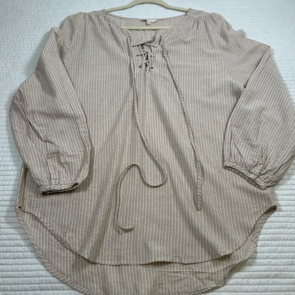 Easel Tan/Cream Striped Tie Front Blouse. Size Large. Neutral. Minimalis… - Picture 1 of 9